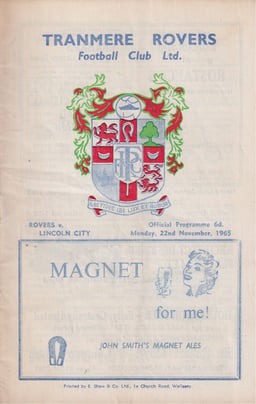 Tranmere Rovers v Lincoln City Match Programme 1965-11-22